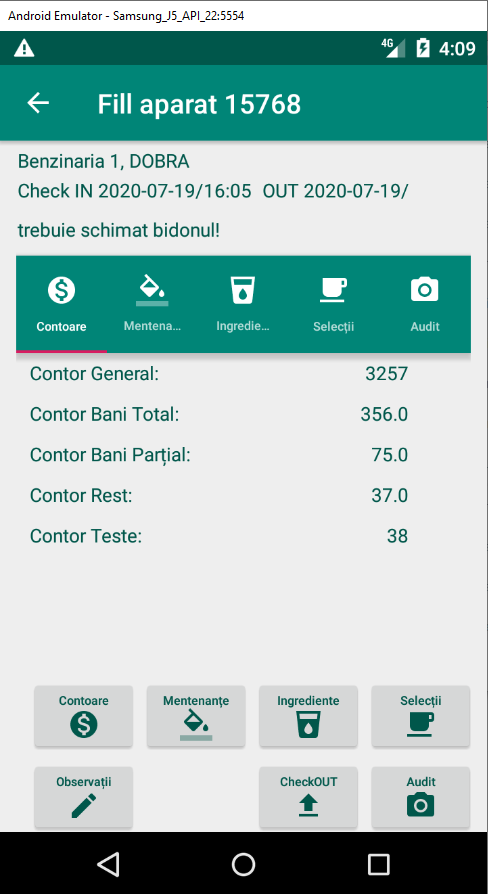 FillRepo Android raportare contoare automat cafea